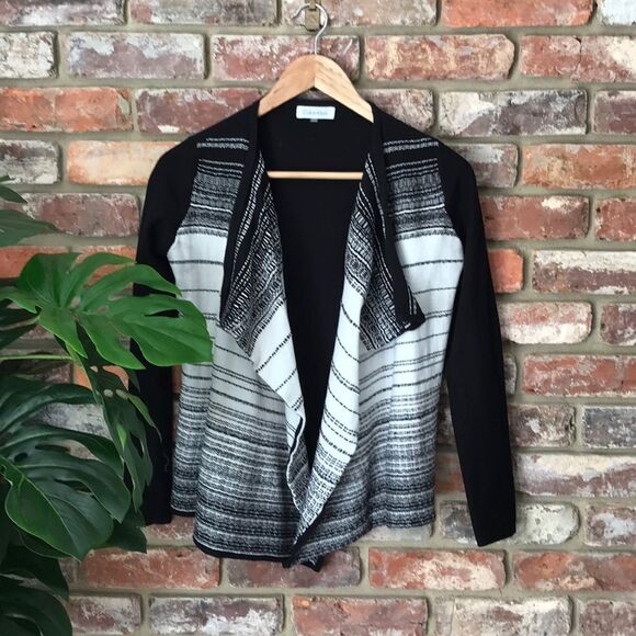 Calvin Klein XS Black and White Striped Flyaway Cardigan Sweater - Picture 6 of 6
